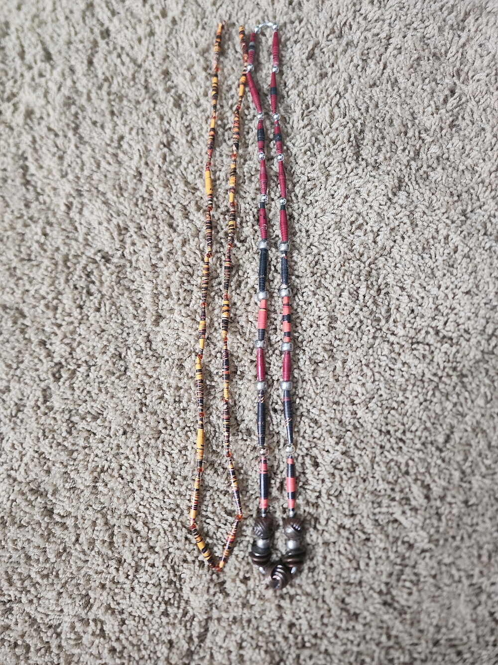 Handmade Red and Yellow African Paper Bead Layered Necklace Set